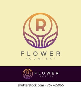 flower initial Letter R Logo design