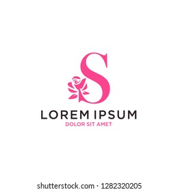 Flower Initial Letter S logo icon, Vector Letter with Ornate Flower Clipart Template Design.