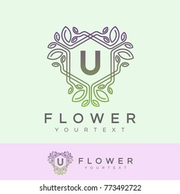 flower initial Letter U Logo design