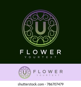 flower initial Letter U Logo design