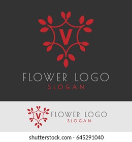 flower initial Letter V Logo design