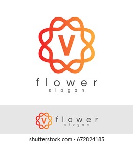 flower initial Letter V Logo design