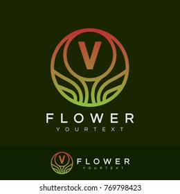flower initial Letter V Logo design