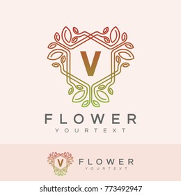 flower initial Letter V Logo design