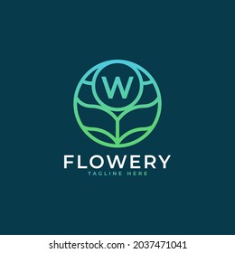 Elemento de plantilla de diseño del logotipo W de la carta inicial de flor. Vector Eps10