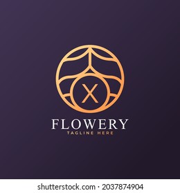 Elemento de plantilla de diseño del logotipo de la letra inicial de las flores X. Vector Eps10