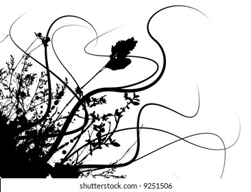 flower and ink black and white corner border in a grunge theme