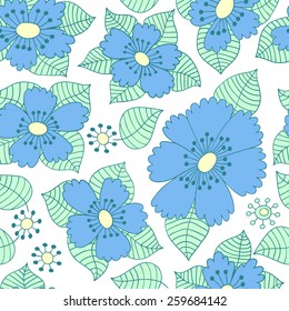 Flower ink doodle seamless pattern. Floral vector background.