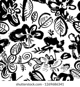 Flower ink seamless patterns. Floral elements for design. White background. 