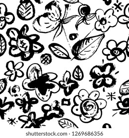 Flower ink seamless patterns. Floral elements for design. White background. 