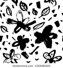 Flower ink seamless patterns. Floral elements for design. White background. 