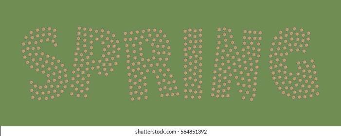 Flower inscription spring. Vector label for design. Abstract text.