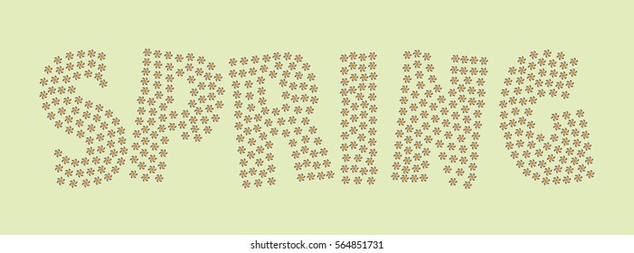 Flower inscription spring. Vector label for design. Abstract text.