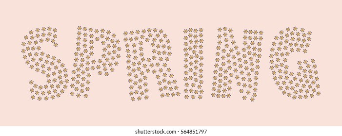 Flower inscription spring. Vector label for design. Abstract text.