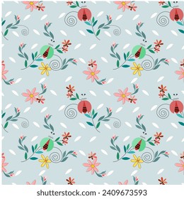 Flower and insect seamless pattern