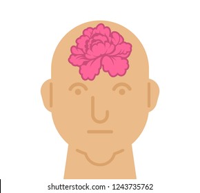 Flower inside head. Rose brain. Vector illustration
