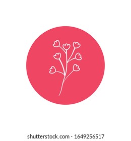 Flower inside pink circle line block style icon design, floral nature plant ornament garden decoration and botany theme Vector illustration