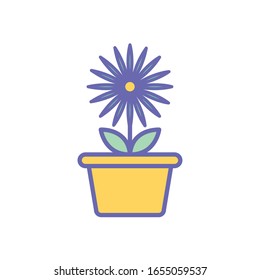 flower inside pot line and fill style icon design, floral nature plant ornament garden decoration and botany theme Vector illustration