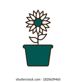 flower inside pot line and fill style icon design, natural floral nature plant ornament garden decoration and botany theme Vector illustration