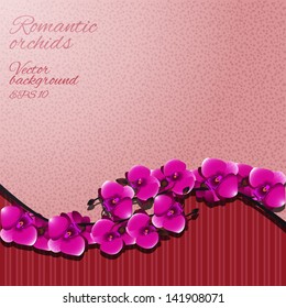 Flower invitation or greeting card with orchids. Vector illustration