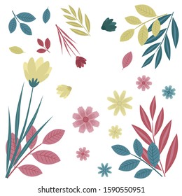 FLOWER FOR INVITATION, ILLUSTRATION  FLOWER OF INVITATION,  ABSTRACT LEAF AND FLOWERS, SEAMLESS FLORAL VECTOR