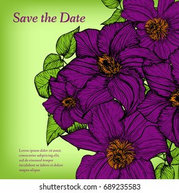 Flower invitation, save the date card template, abstract elegant pattern vector design editable. Hand drawn background. Floral design