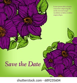Flower invitation, save the date card template, abstract elegant pattern vector design editable. Hand drawn background. Floral design