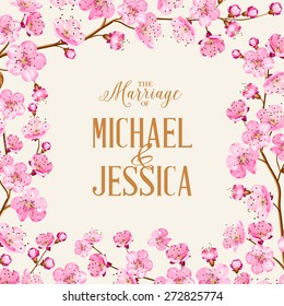  Flower invitation. Spring design. Vector illustration.