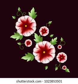 Flower isolated on black background.Modern design for t-shirt,print material,cloth and textile.Useful for invite and wedding card,wallpaper,poster,greeting card.Creative trendy art,vector illustration