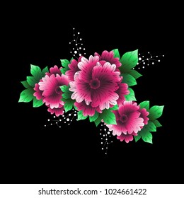 Flower isolated on black background.Modern design for t-shirt,print material,cloth and textile.Flower for invite and wedding card,wallpaper,poster,greeting card.Creative trendy art,vector illustration
