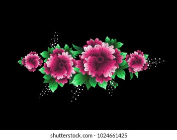 Flower isolated on black background.Modern design for t-shirt,print material,cloth and textile.Flower for invite and wedding card,wallpaper,poster,greeting card.Creative trendy art,vector illustration