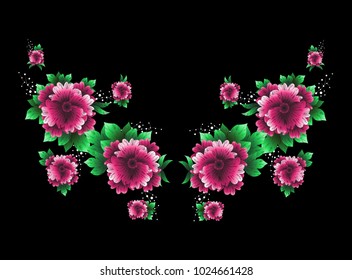 Flower isolated on black background.Modern design for t-shirt,print material,cloth and textile.Flower for invite and wedding card,wallpaper,poster,greeting card.Creative trendy art,vector illustration