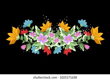 Flower isolated on black background.Modern design for t-shirt,print material,cloth and textile.Flower for invite and wedding card,wallpaper,poster,greeting card.Creative trendy art,vector illustration