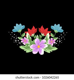 Flower isolated on black background.Modern design for t-shirt,print material,cloth and textile.Flower for invite and wedding card,wallpaper,poster,greeting card.Creative trendy art,vector illustration