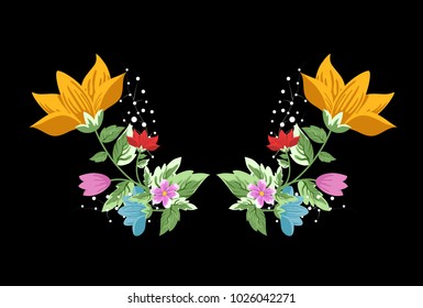 Flower isolated on black background.Modern design for t-shirt,print material,cloth and textile.Flower for invite and wedding card,wallpaper,poster,greeting card.Creative trendy art,vector illustration