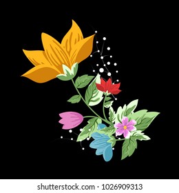 Flower isolated on black background.Modern design for t-shirt,print material,cloth and textile.Flower for invite and wedding card,wallpaper,poster,greeting card.Creative trendy art,vector illustration