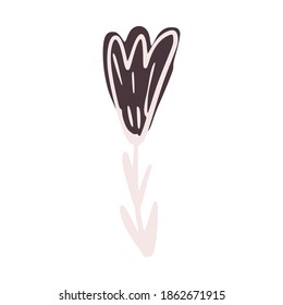 Flower isolated on white background. Abstract botanical sketch brown and pink color hand drawn in style doodle vector illustration.