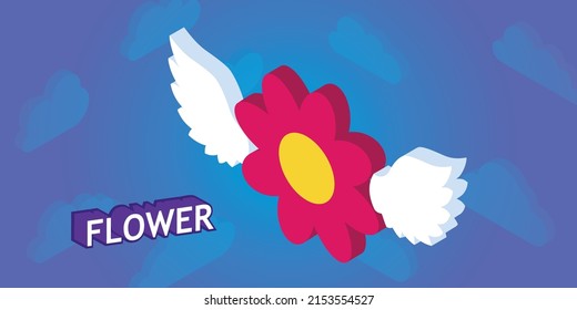 Flower isometric design icon. Vector web illustration. 3d colorful concept