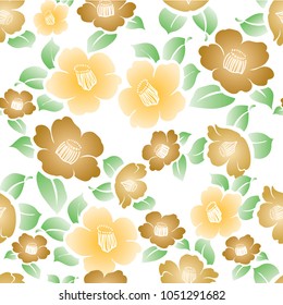 Flower Japanese pattern vector. Gold background. Floral elements.