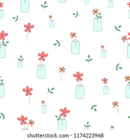 Flower in jar hand drawn pattern.  Ideal for fabric, poster, card, scrapbooking, birthday and party invitation, wallpaper or background.