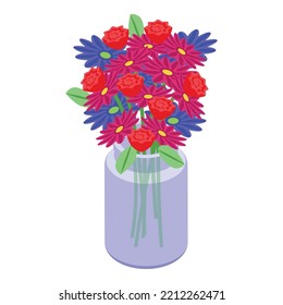 Flower In Jar Icon Isometric Vector. Gift Bouquet. Wedding Bunch