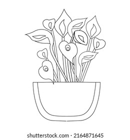 Blumenjar einzeln auf Schwarz-Strich-Linie Kunst der Malerei Buchseiten-Illustration