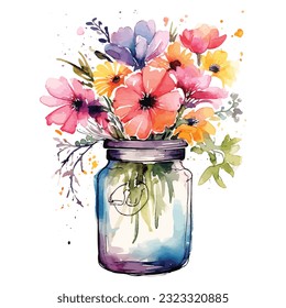 Flower In Jar Watercolor Sublimation Clipart