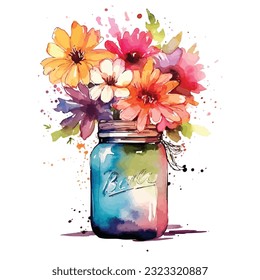 Flower In Jar Watercolor Sublimation Clipart