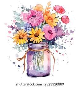 Flower In Jar Watercolor Sublimation Clipart