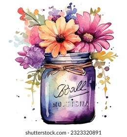 Flower In Jar Watercolor Sublimation Clipart