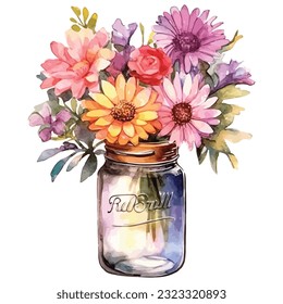 Flower In Jar Watercolor Sublimation Clipart