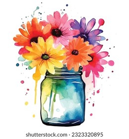 Flower In Jar Watercolor Sublimation Clipart