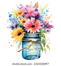 Flower In Jar Watercolor Sublimation Clipart