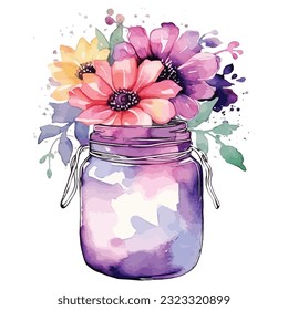 Flower In Jar Watercolor Sublimation Clipart